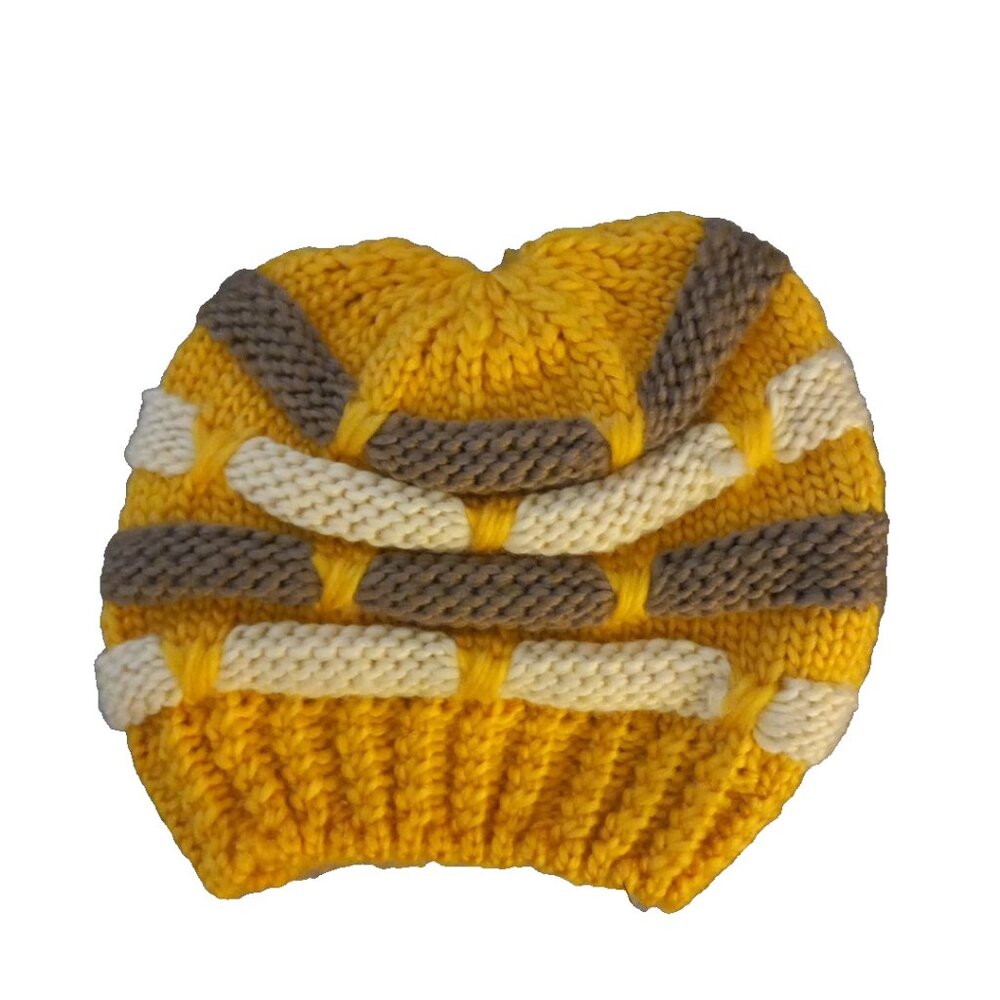 Womens Yellow Knit Bling Winter Beanie Hat/Cap  with Flower Accent – Cute Cozy
